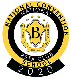 black and yellow circle with national convention national Beta Club school 2020 written on it.