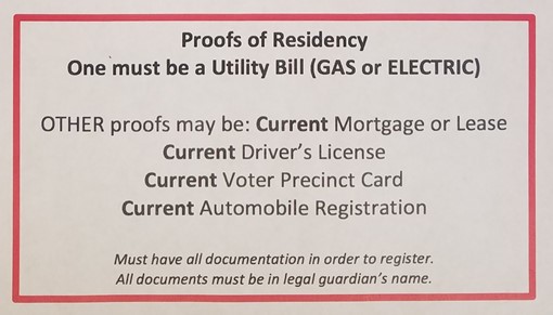 proofs of residency allowed must be a utility bill and one other proof