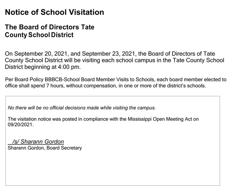 Notice of School Board Visit